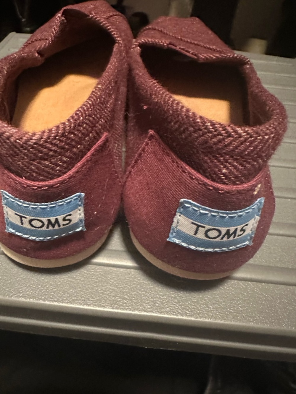 Toms Burgundy Canvas Slip-On Sneakers with Blue Logo Patch
